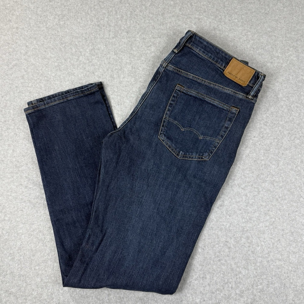 American Eagle Men's Relaxed Straight Jean 34x36 Dark Indigo Denim Wash NWT